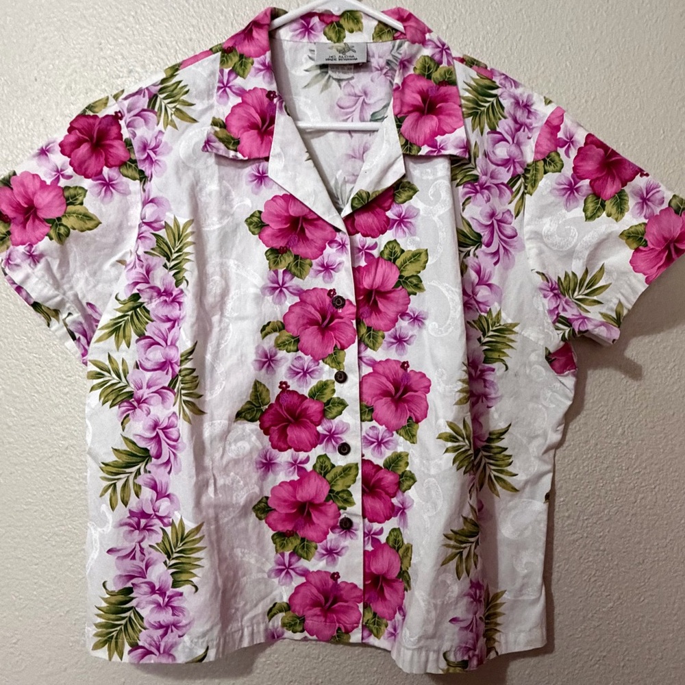 Ho Aloha Women’s Floral Pink and Green 🌺 Hawaiian Shirt XL - Picture 2 of 7